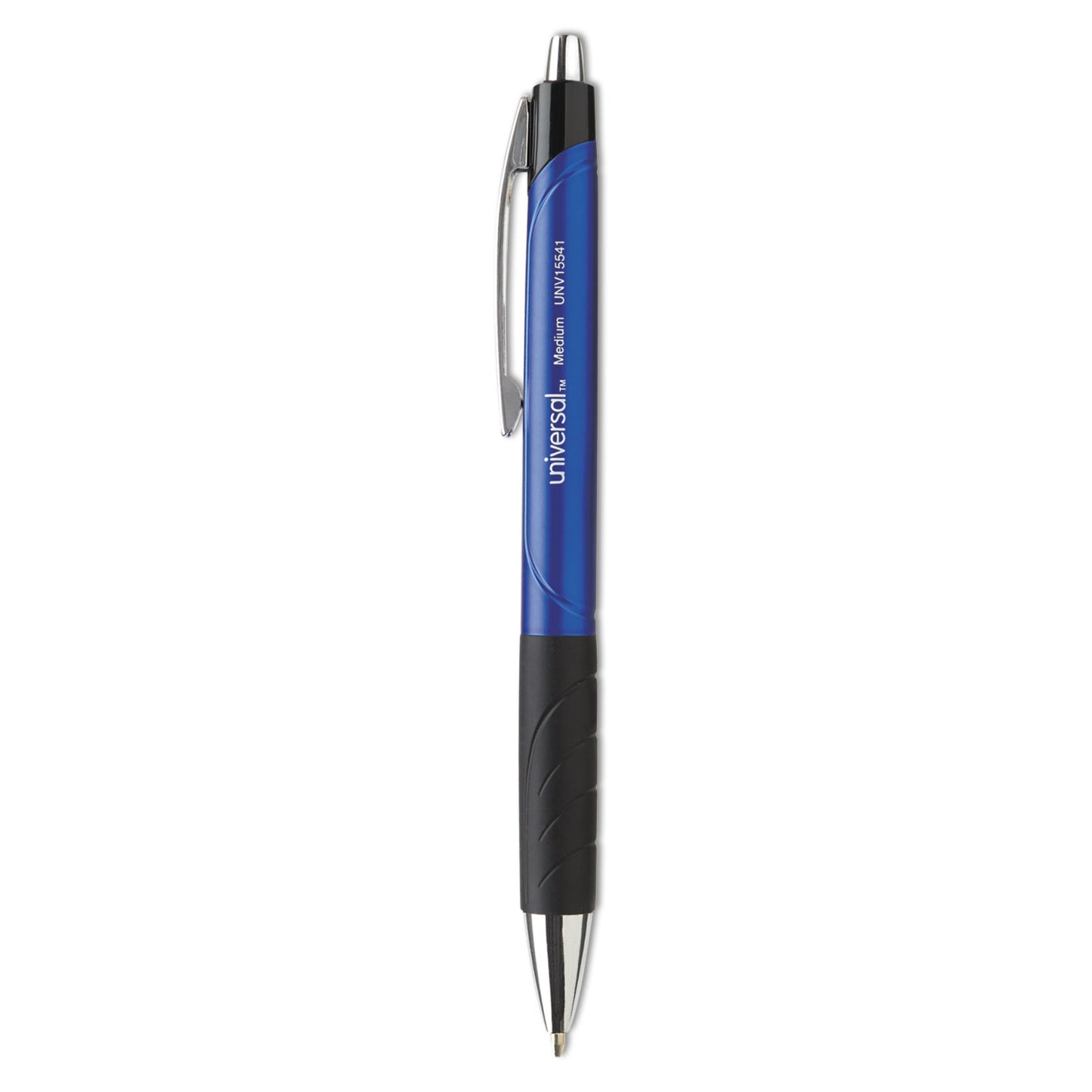 Universal Comfort Grip Ballpoint Pen, Retractable, Medium 1 mm, Blue Ink, Blue/Black Barrel, Dozen (15541)