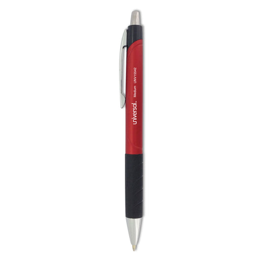 Universal Comfort Grip Ballpoint Pen, Retractable, Medium 1 mm, Red Ink, Red/Black Barrel, Dozen (15542)