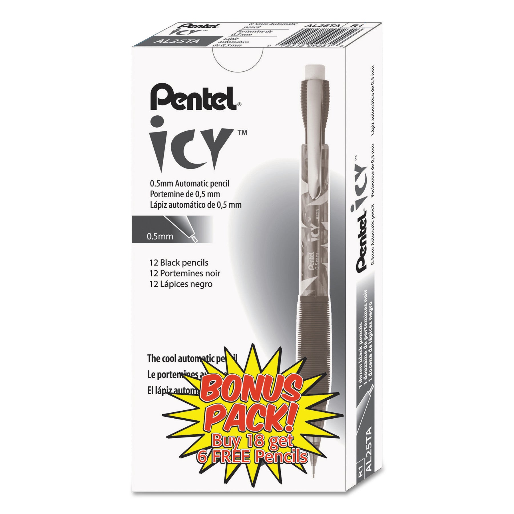 Pentel Icy Mechanical Pencil Value Pack, 0.5 mm, HB (#2), Black Lead, Translucent Ice/Black Barrel, 24/Pack (AL25TASWSPR)