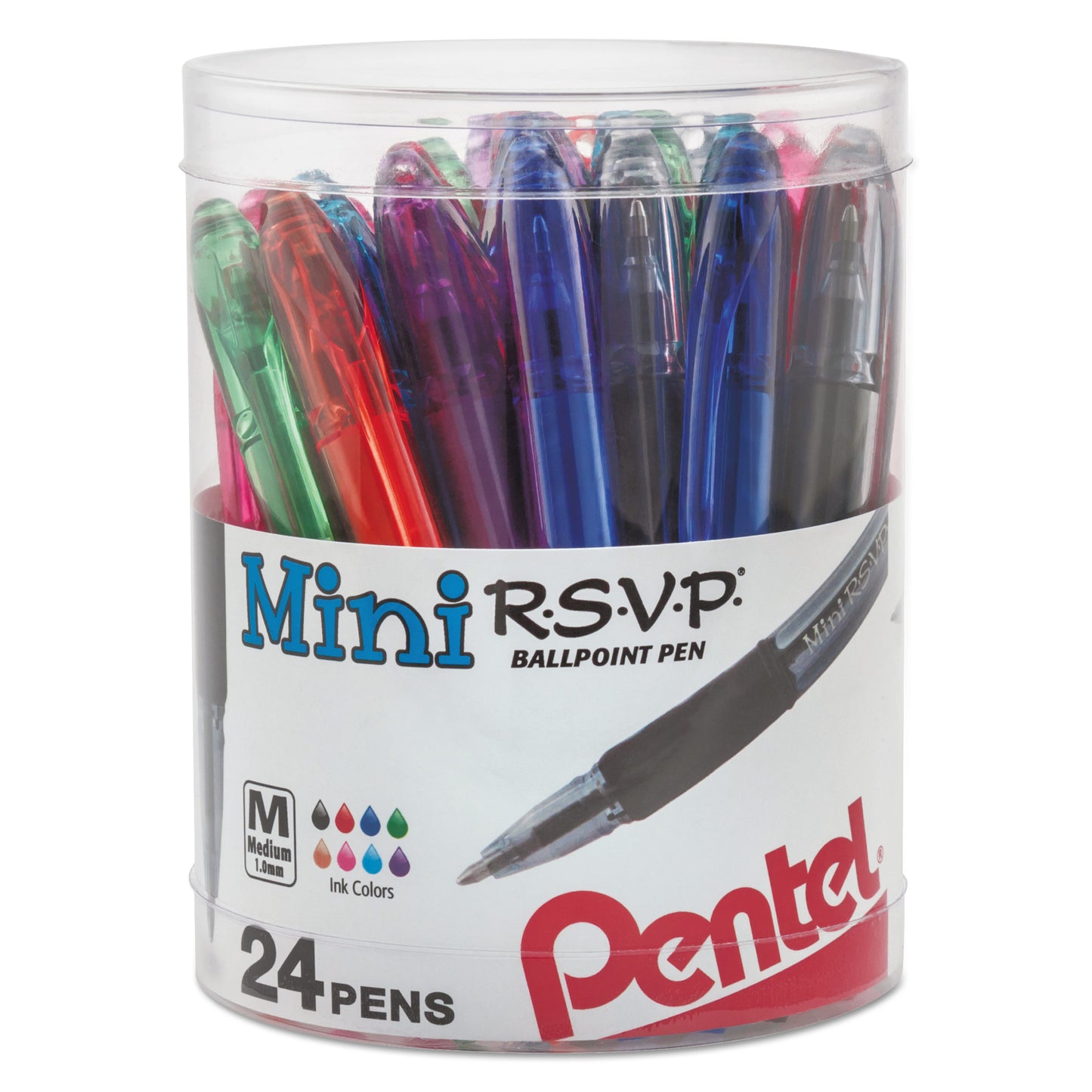 Pentel R.S.V.P. Mini Ballpoint Pen, Stick, Medium 1 mm, Assorted Ink and Barrel Colors, 24/Pack (BK91MN24M)