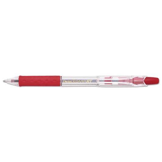 Pentel R.S.V.P. RT Ballpoint Pen, Retractable, Medium 1 mm, Red Ink, Clear Barrel, Dozen (BK93B)