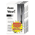 Pentel WOW! Ballpoint Pen Value Pack, Retractable, Medium 1 mm, Black Ink, Smoke/Black Barrel, 36/Pack (BK440ASWUS)