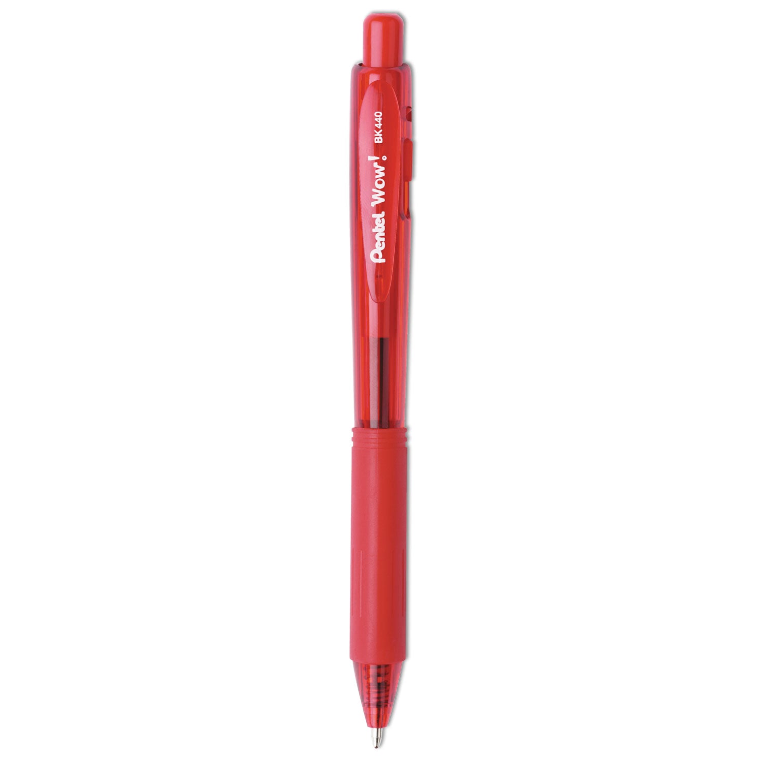 Pentel WOW! Ballpoint Pen, Retractable, Medium 1 mm, Red Ink, Translucent Red/Red Barrel, Dozen (BK440B)