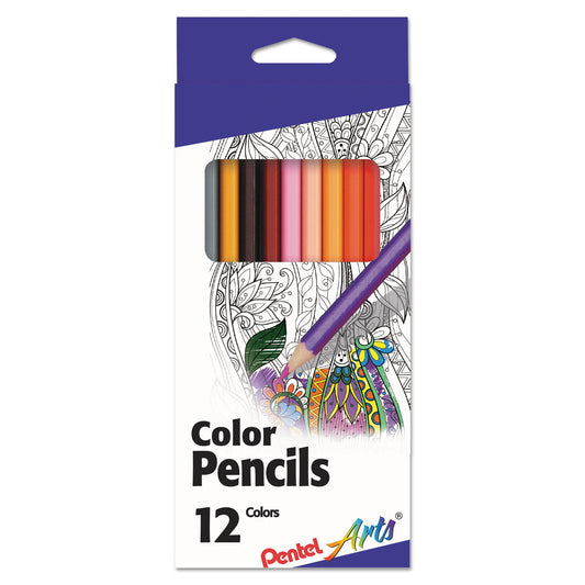 Pentel Arts Color Pencils, 1.98 mm, H (#3), Assorted Lead and Barrel Colors, Dozen (CB812)