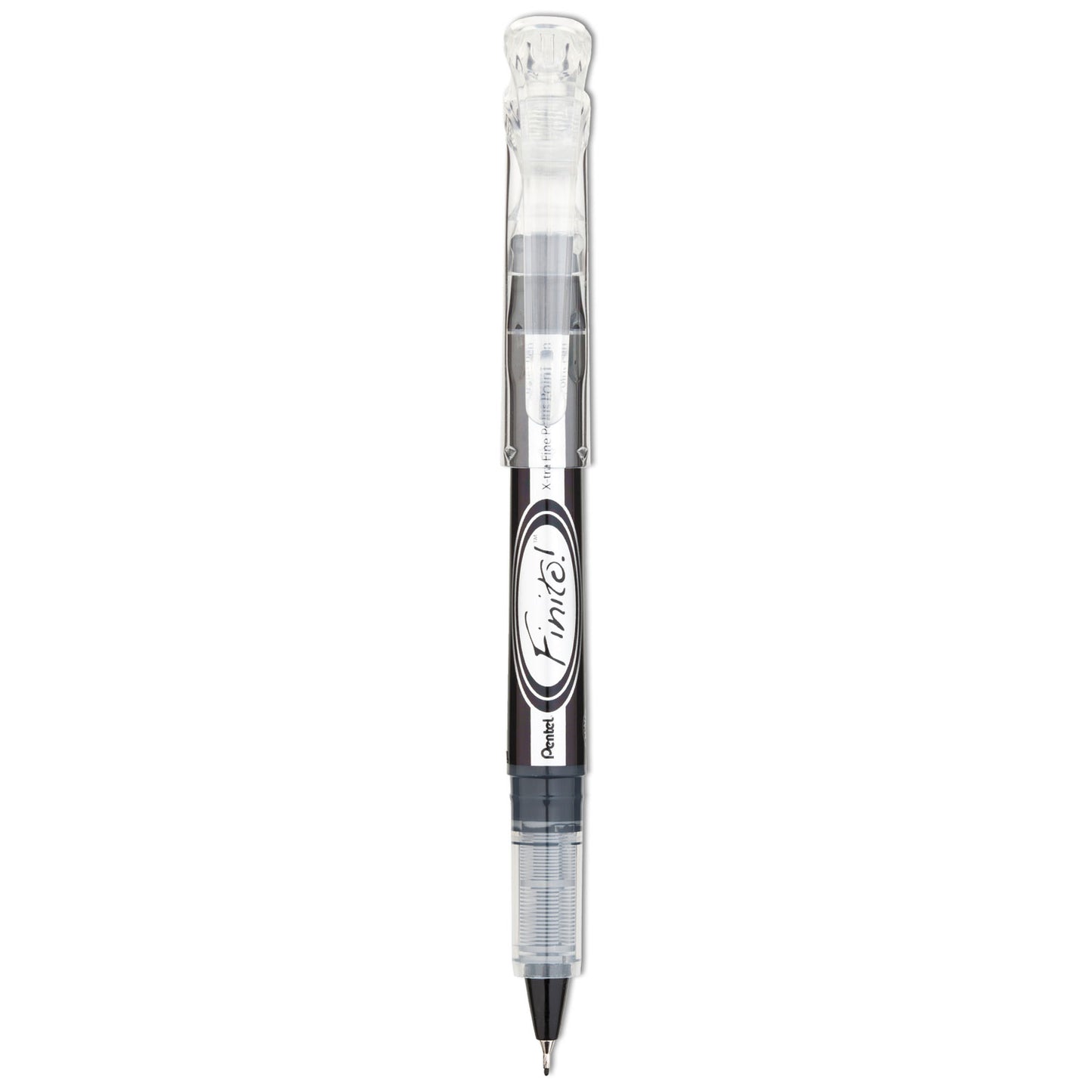 Pentel Finito! Porous Point Pen, Stick, Extra-Fine 0.4 mm, Black Ink, Black/Silver/Clear Barrel (SD98A)