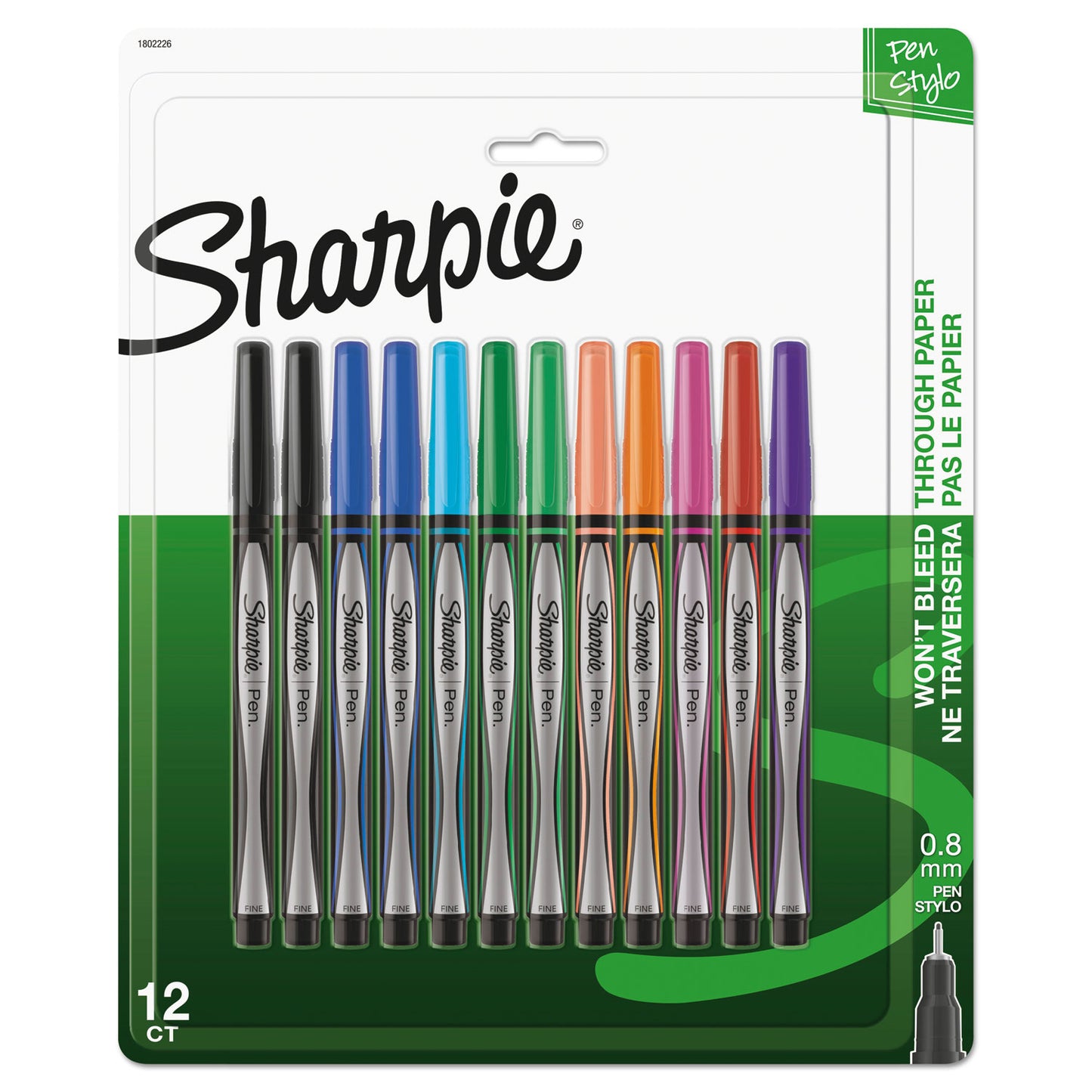 Sharpie Water-Resistant Ink Porous Point Pen, Stick, Fine 0.4 mm, Assorted Ink and Barrel Colors, Dozen (1802226)