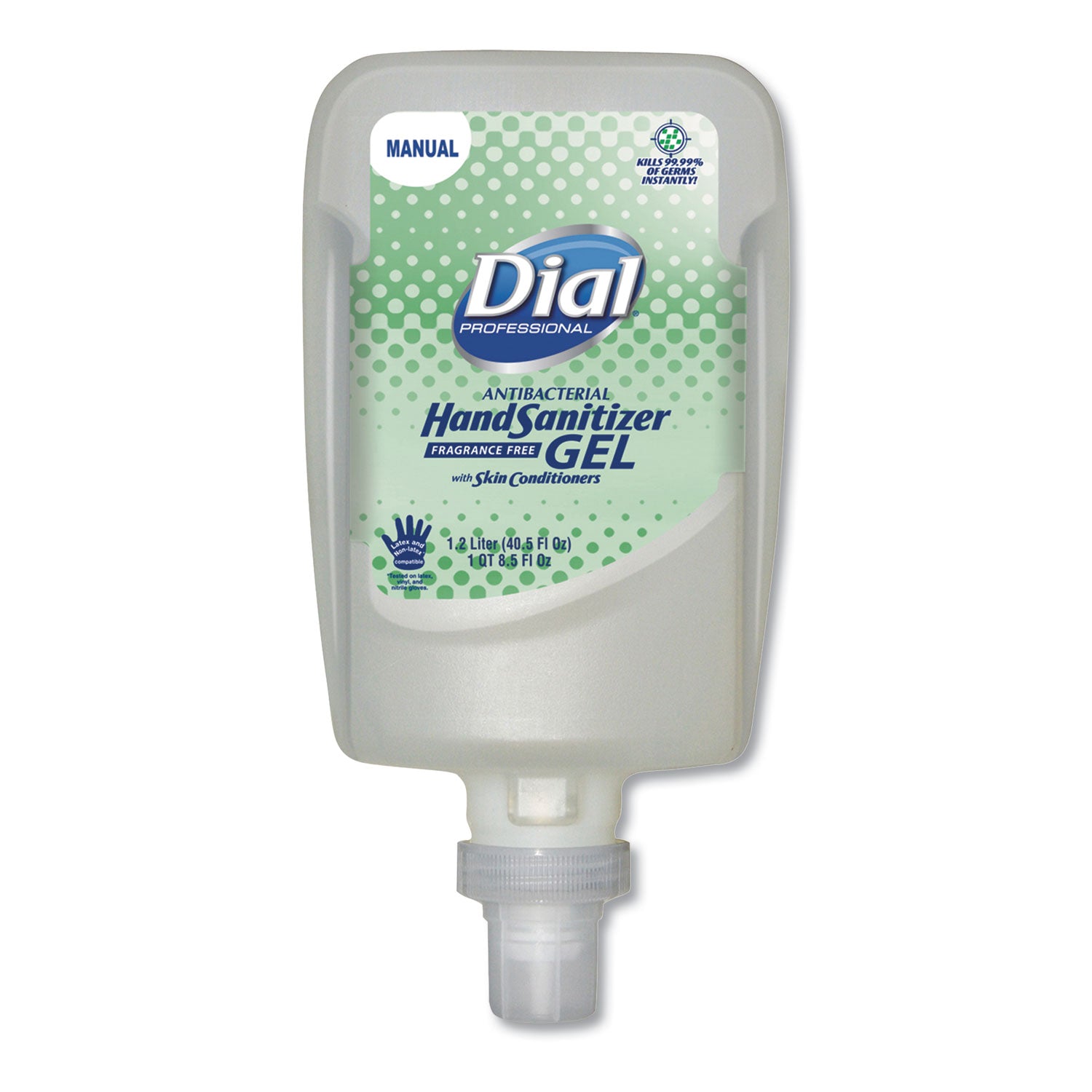 Dial Antibacterial Gel Hand Sanitizer Refill for FIT Manual Dispenser, 1.2 L, Fragrance-Free, 3/Carton (16706)