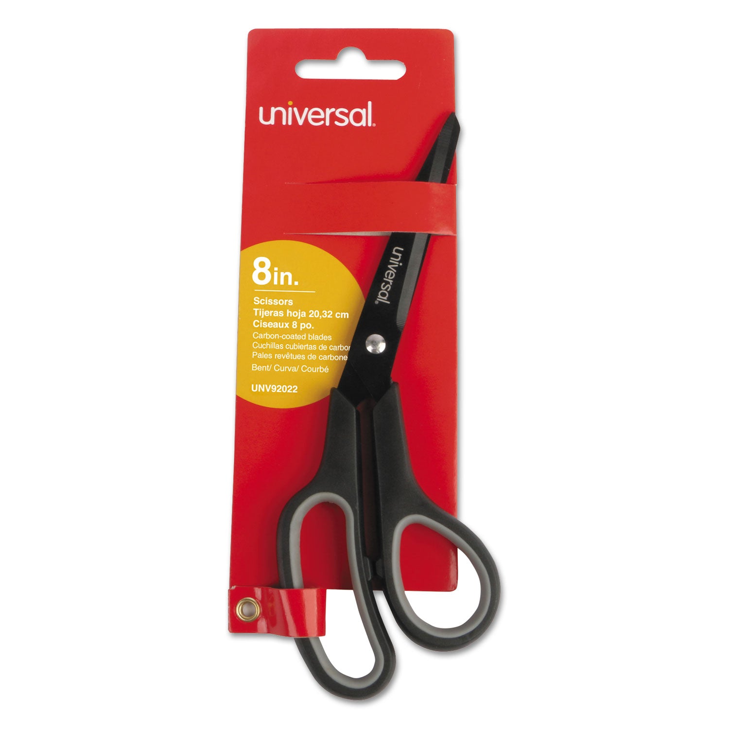 Universal Industrial Carbon Blade Scissors, 8" Long, 3.5" Cut Length, Crane-Style Black/Gray Handle (92022)