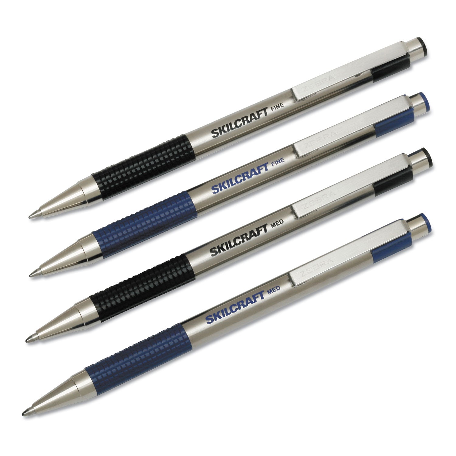 AbilityOne 7520016661049, SKILCRAFT Zebra Ballpoint Pen, Retractable, Medium 1 mm, Black Ink, Stainless Steel Barrel, 2/Pack