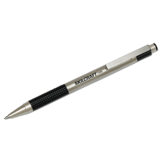 AbilityOne 7520016661050, SKILCRAFT Zebra Ballpoint Pen, Retractable, Fine 0.7 mm, Black Ink, Stainless Steel Barrel, 2/Pack