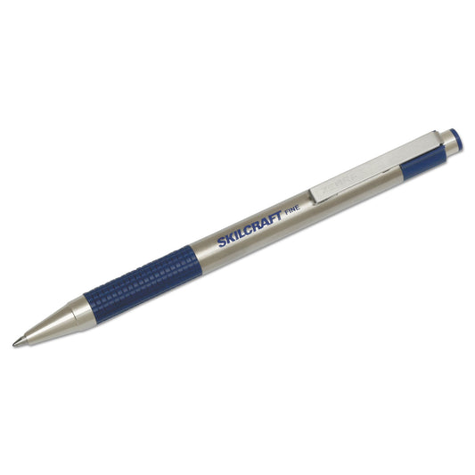 AbilityOne 7520016661051, SKILCRAFT Zebra Ballpoint Pen, Retractable, Fine 0.7 mm, Blue Ink, Stainless Steel Barrel, 2/Pack