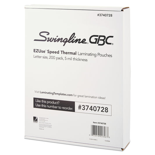 GBC EZUse Thermal Laminating Pouches, 5 mil, 9" x 11.5", Gloss Clear, 200/Pack (3740728)