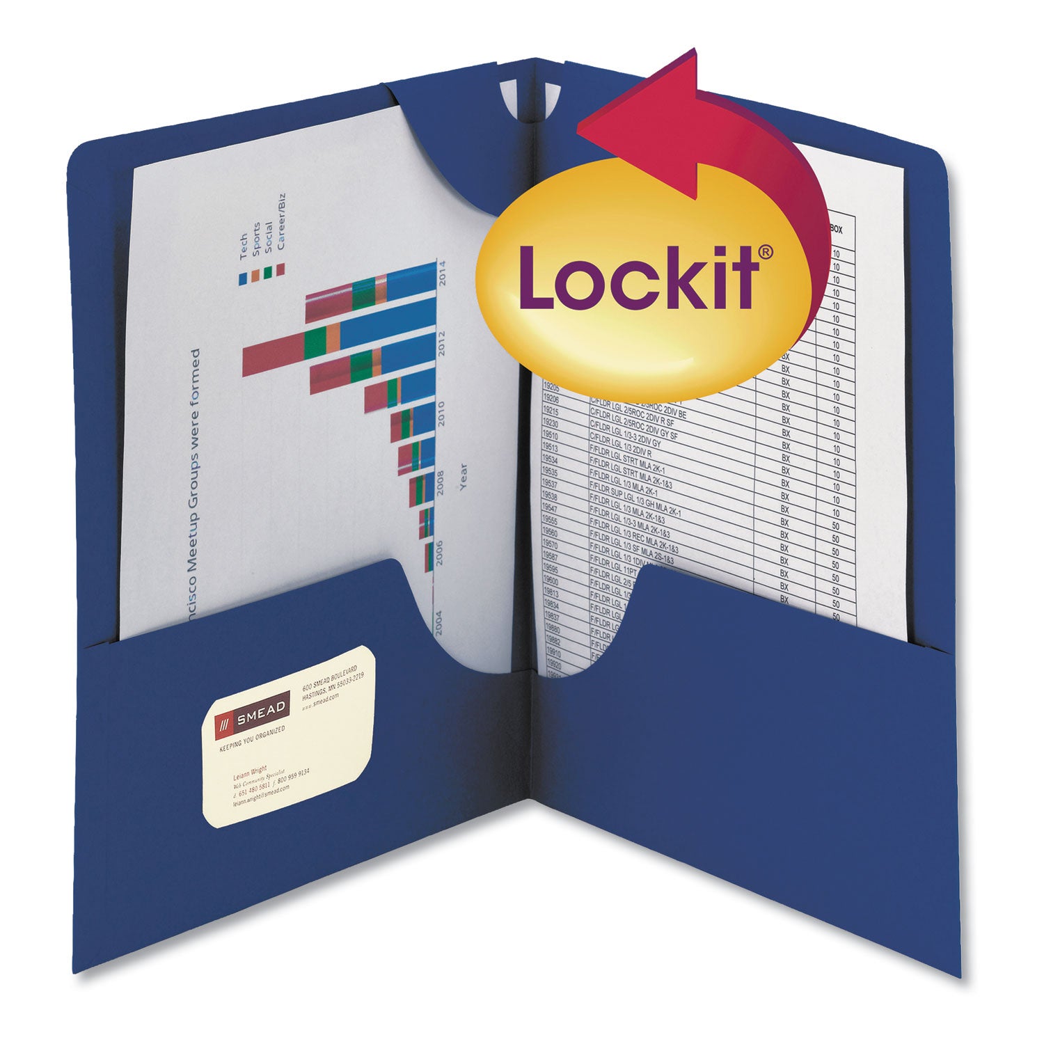 Smead Lockit Two-Pocket Folder, Textured Paper, 100-Sheet Capacity, 11 x 8.5, Dark Blue, 25/Box (87982)