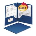 Smead Lockit Two-Pocket Folder, Textured Paper, 100-Sheet Capacity, 11 x 8.5, Dark Blue, 25/Box (87982)