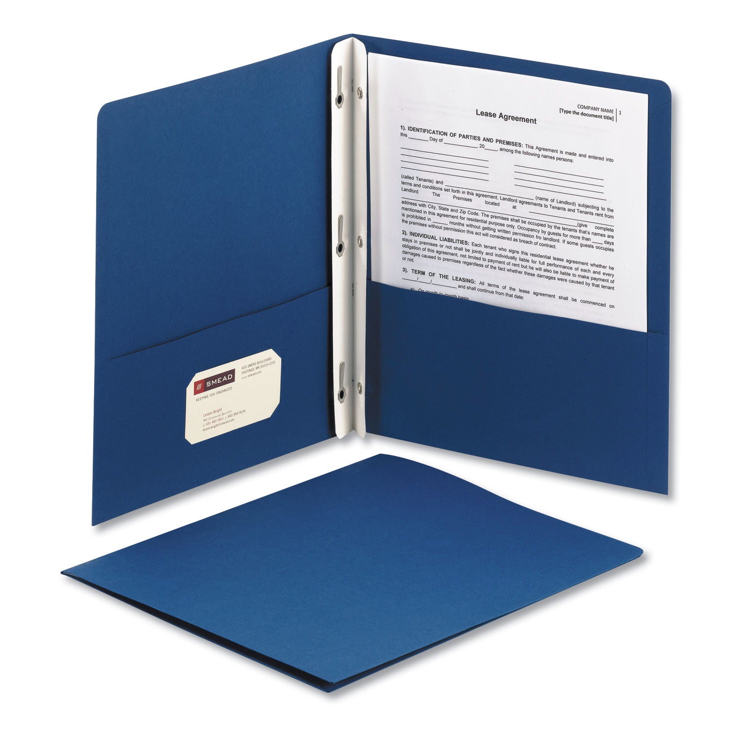 Smead 2-Pocket Folder with Tang Fastener, 0.5" Capacity, 11 x 8.5, Dark Blue, 25/Box (88054)