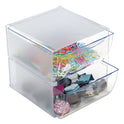 Deflecto Stackable Cube Organizer, 2 Compartments, 2 Drawers, Plastic, 6 x 7.2 x 6, Clear (350101)