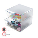 Deflecto Stackable Cube Organizer, 2 Compartments, 2 Drawers, Plastic, 6 x 7.2 x 6, Clear (350101)