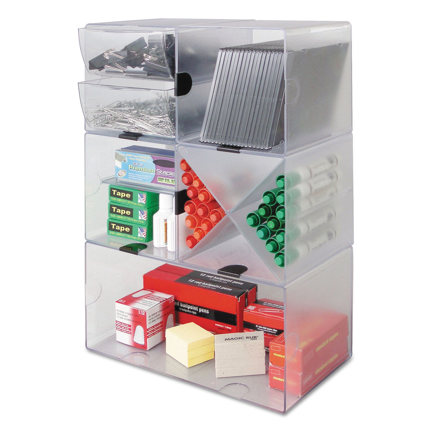 Deflecto Stackable Cube Organizer, 2 Compartments, 2 Drawers, Plastic, 6 x 7.2 x 6, Clear (350101)