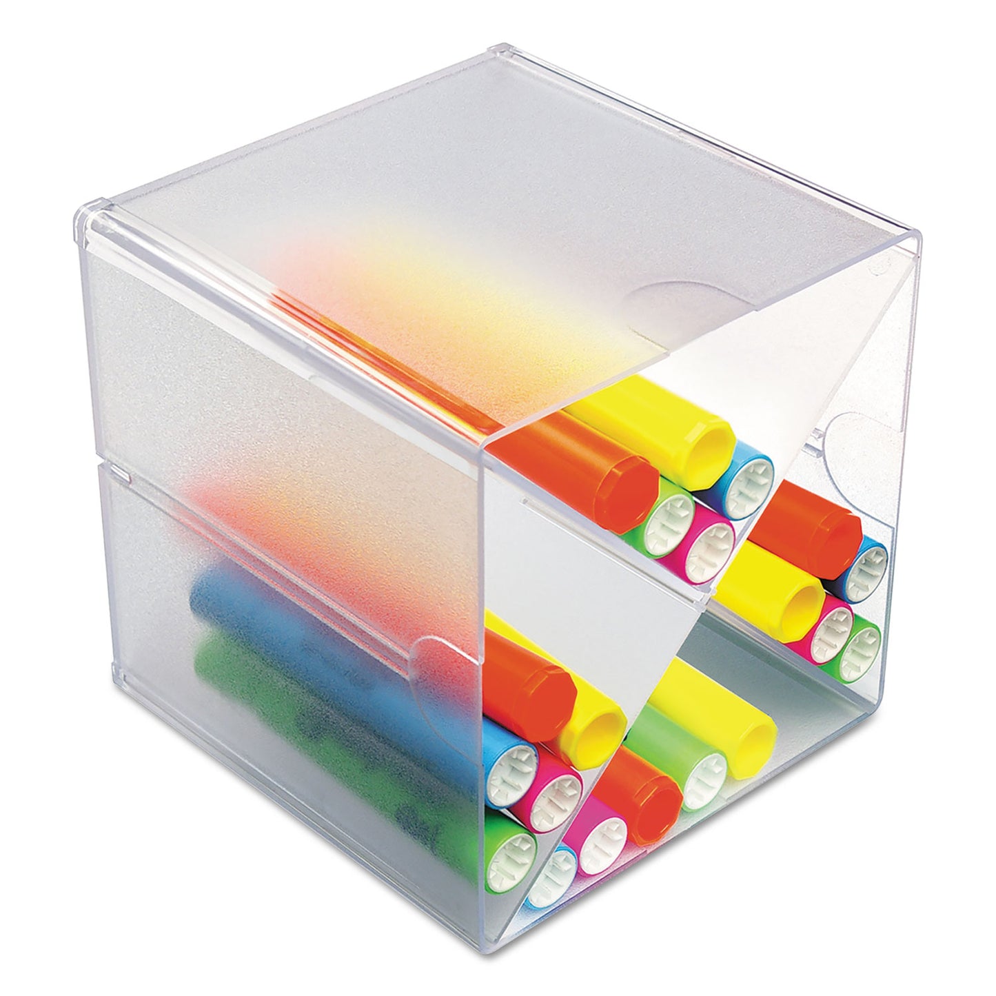 Deflecto Stackable Cube Organizer, X Divider, 4 Compartments, Plastic, 6 x 7.2 x 6, Clear (350201)