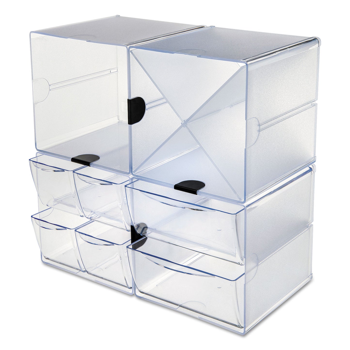 Deflecto Stackable Cube Organizer, 4 Compartments, 4 Drawers, Plastic, 6 x 7.2 x 6, Clear (350301)