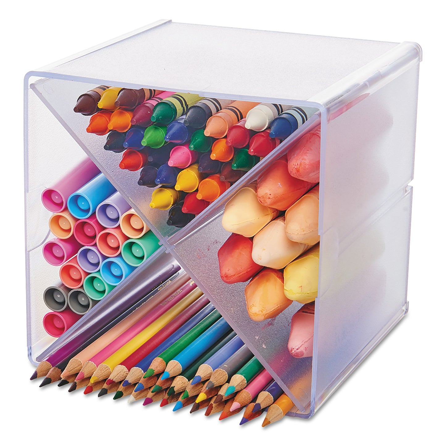 Deflecto Stackable Cube Organizer, X Divider, 4 Compartments, Plastic, 6 x 7.2 x 6, Clear (350201)