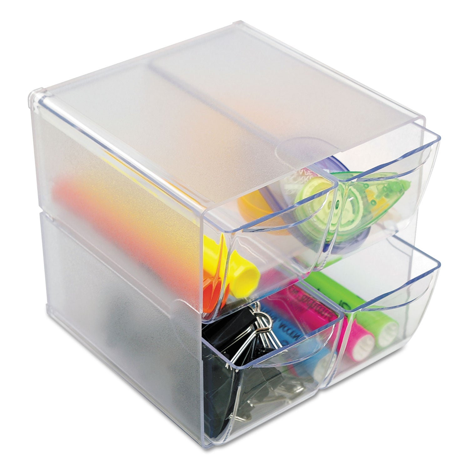 Deflecto Stackable Cube Organizer, 4 Compartments, 4 Drawers, Plastic, 6 x 7.2 x 6, Clear (350301)