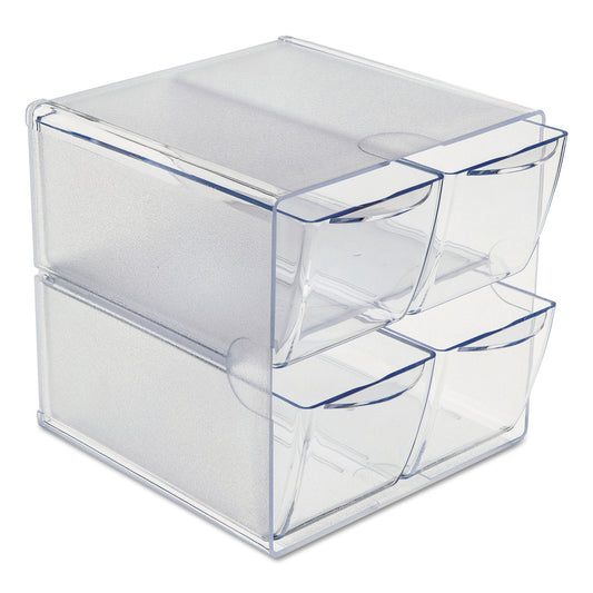 Deflecto Stackable Cube Organizer, 4 Compartments, 4 Drawers, Plastic, 6 x 7.2 x 6, Clear (350301)