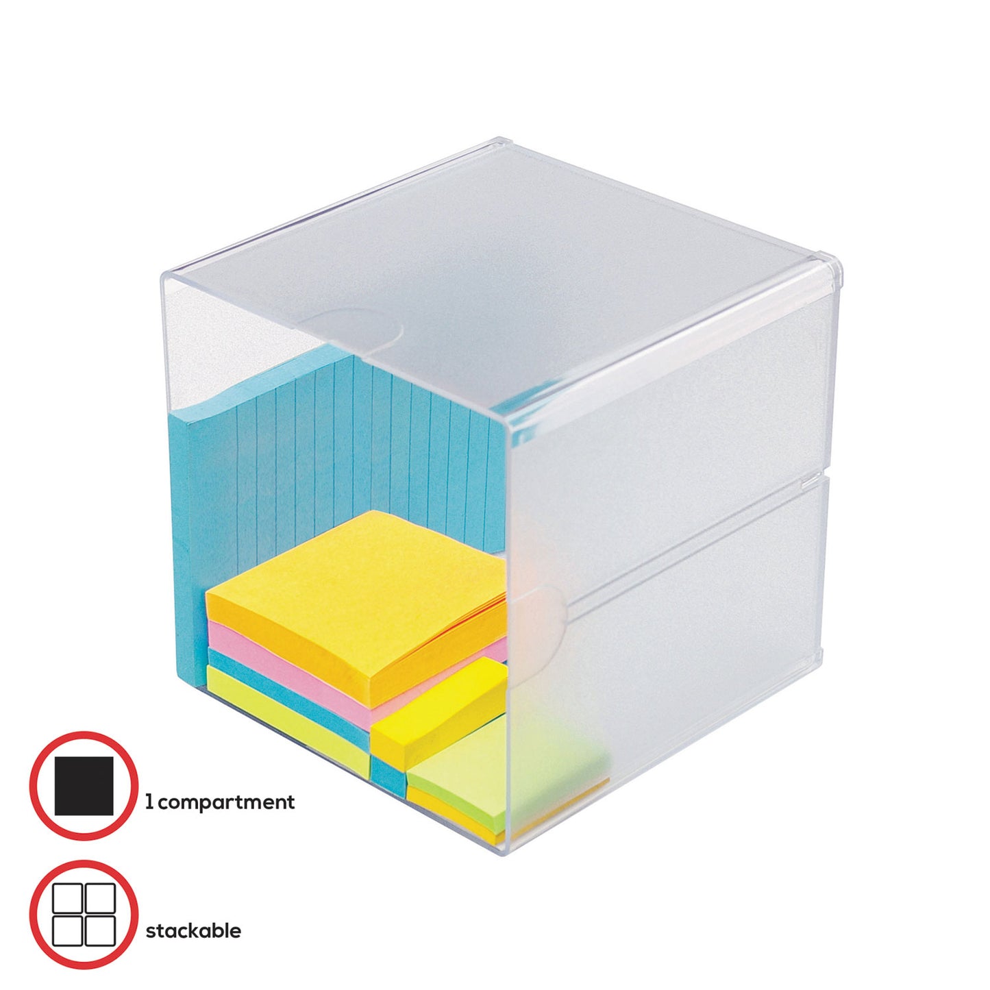 Deflecto Stackable Cube Organizer, 1 Compartment, 6 x 6 x 6, Plastic, Clear (350401)