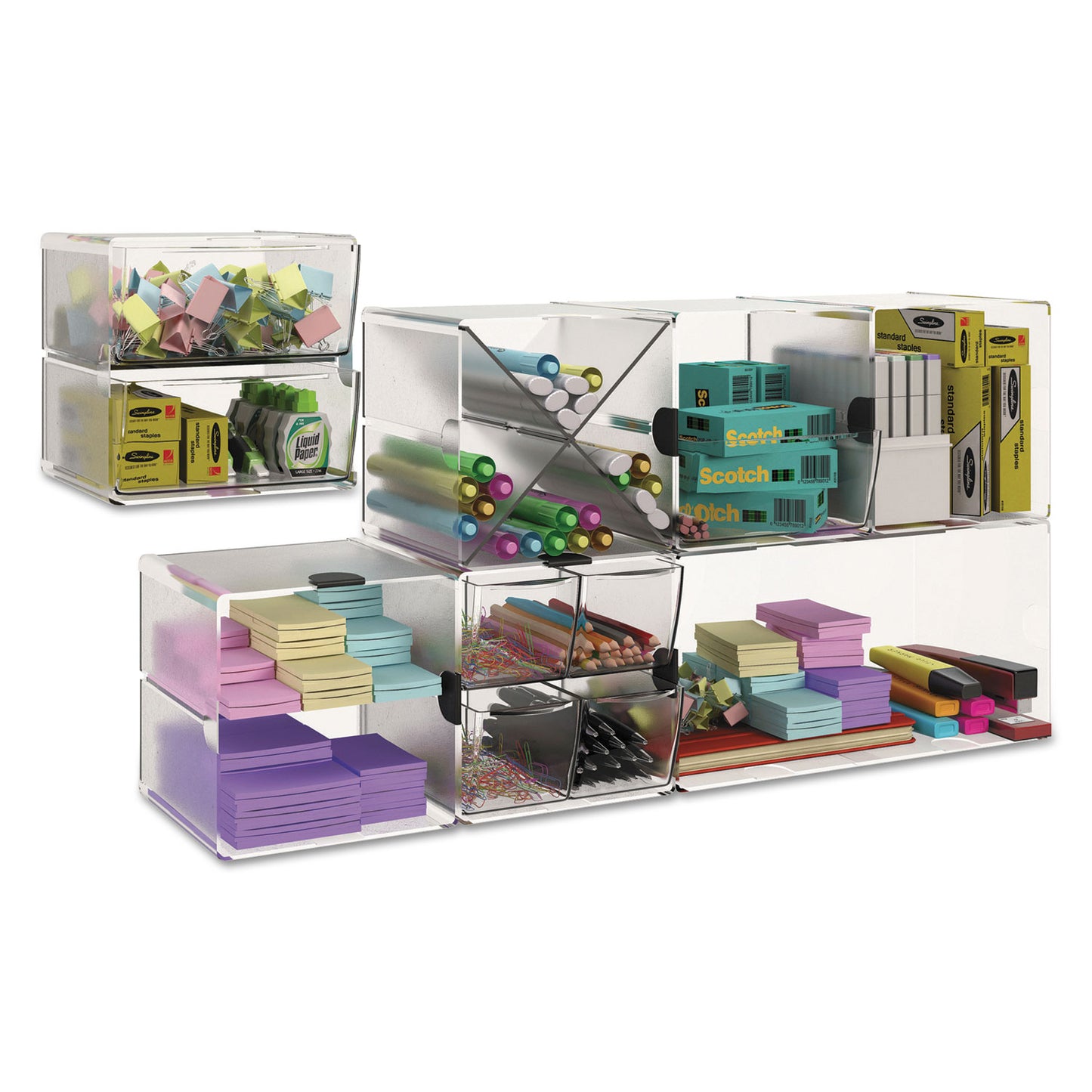 Deflecto Stackable Cube Organizer, 1 Compartment, 6 x 6 x 6, Plastic, Clear (350401)