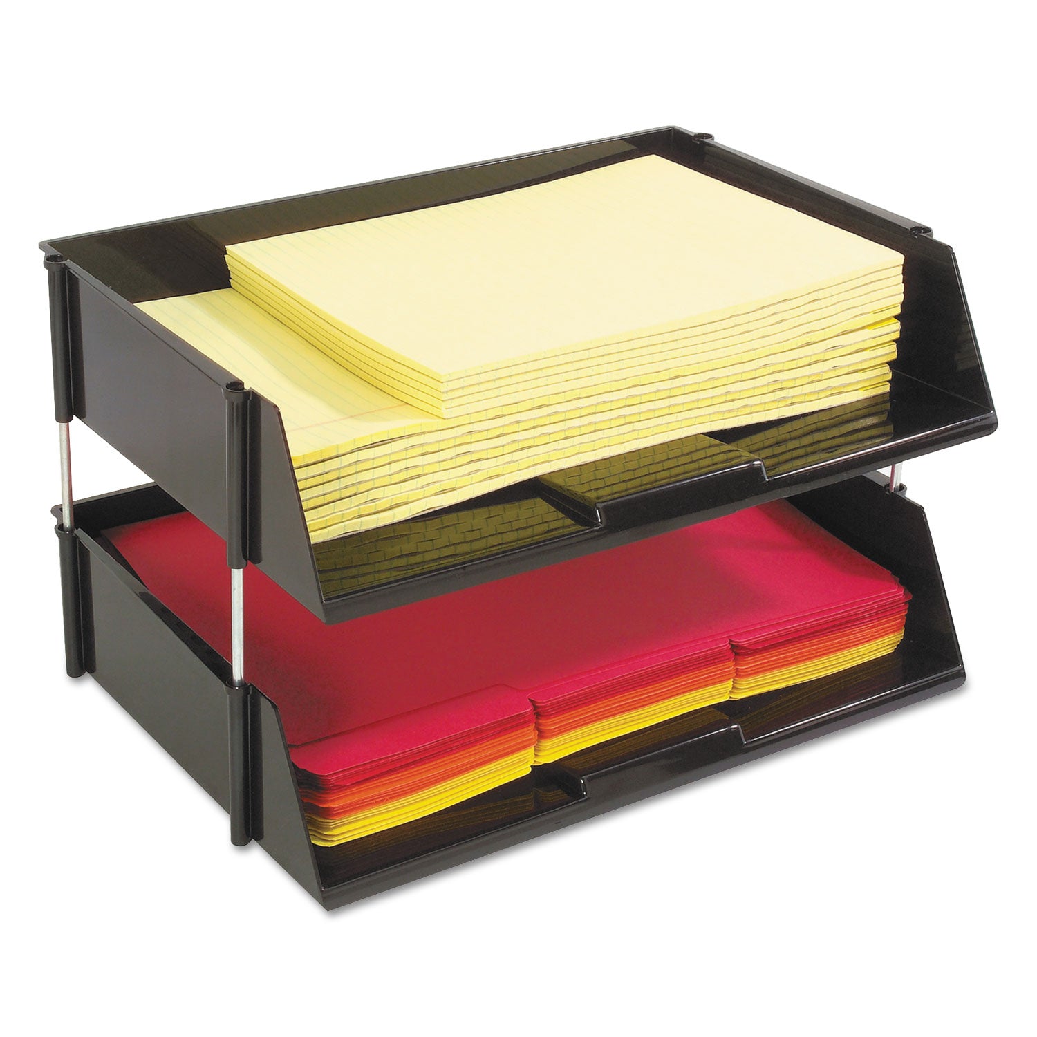 Deflecto Industrial Tray Side-Load Stacking Tray Set, 2 Sections, Letter to Legal Size Files, 16.38" x 11.13" x 3.5", Black, 2/Pack (582704)