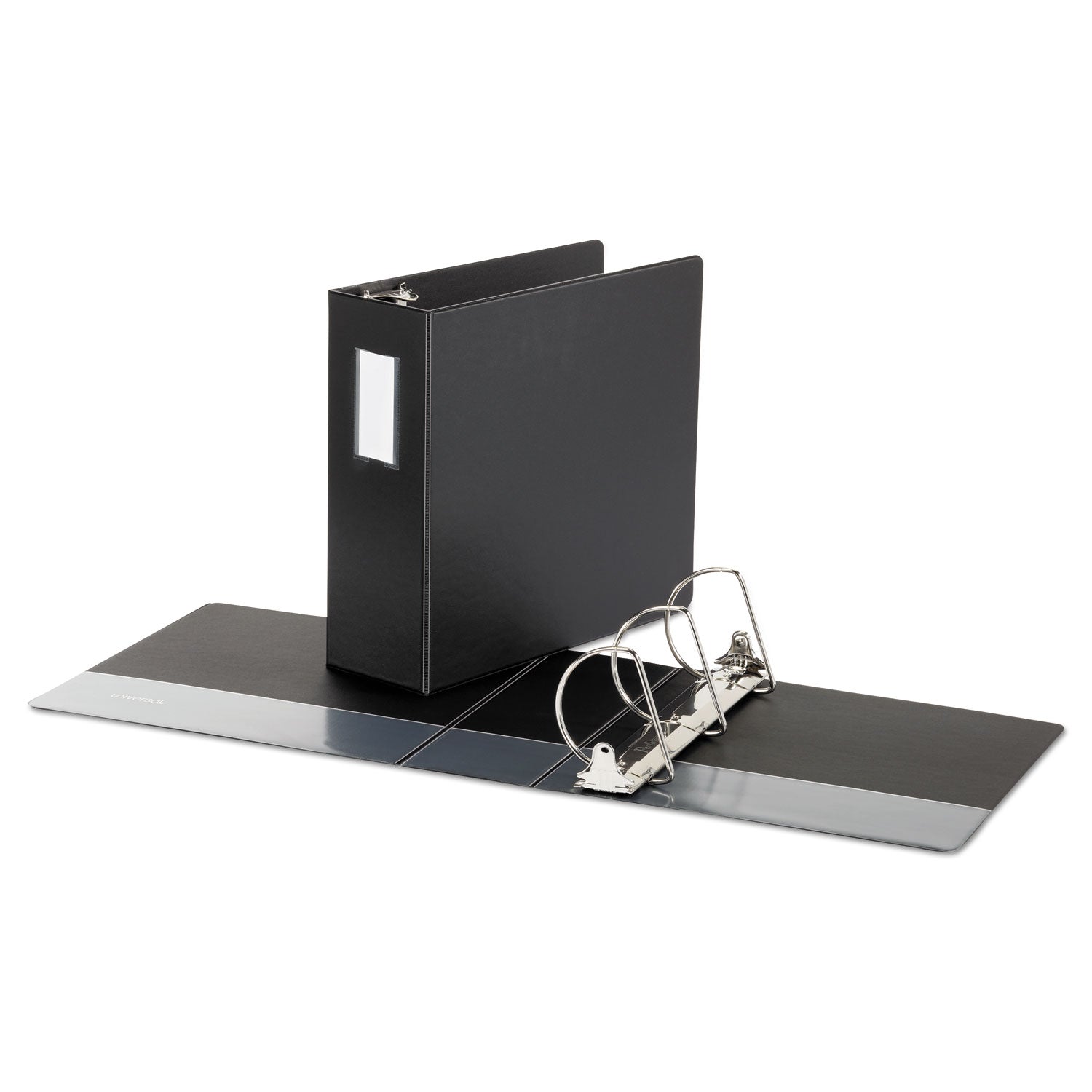 Universal Deluxe Non-View D-Ring Binder with Label Holder, 3 Rings, 4" Capacity, 11 x 8.5, Black (20706)