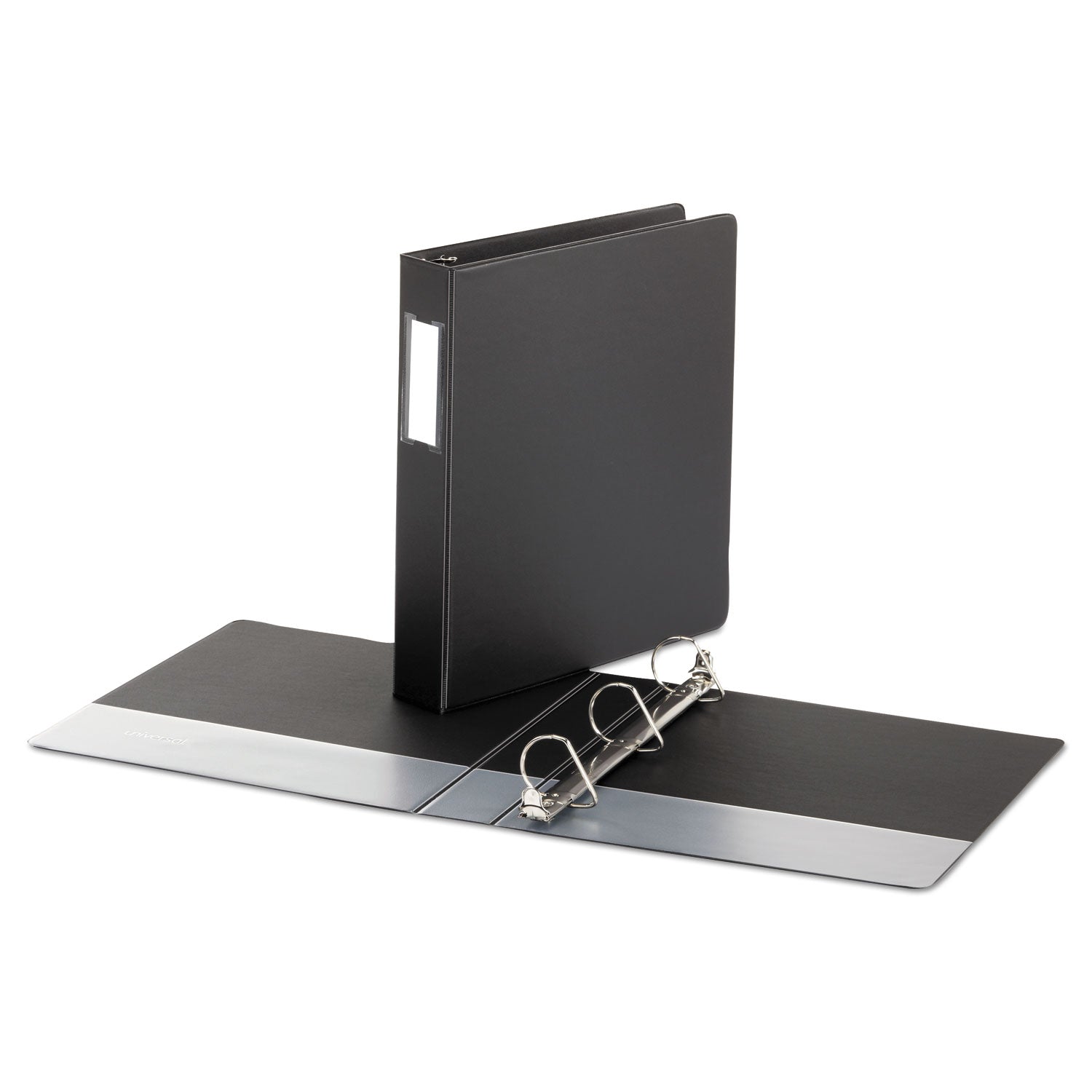 Universal Deluxe Non-View D-Ring Binder with Label Holder, 3 Rings, 1.5" Capacity, 11 x 8.5, Black (20771)