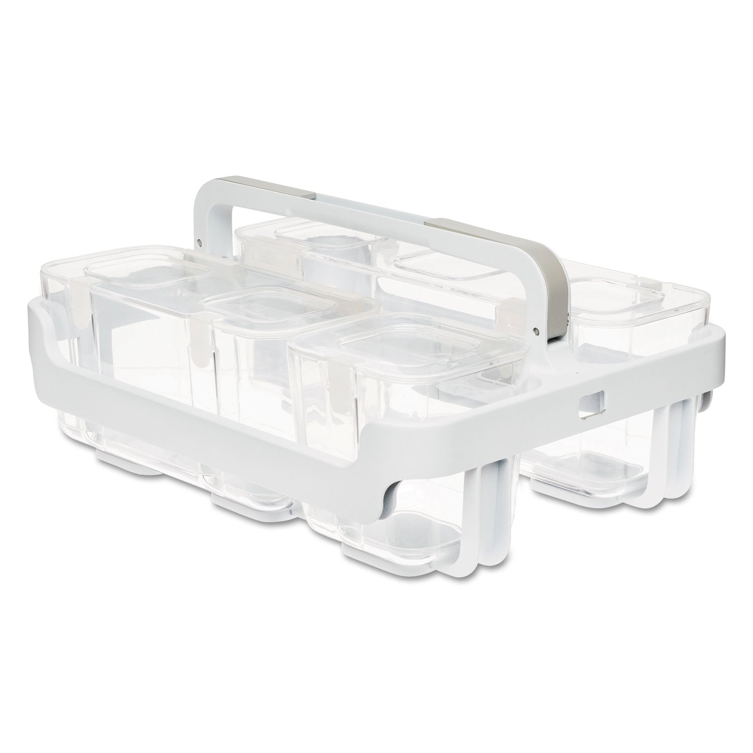 Deflecto Stackable Caddy Organizer with S, M and L Containers, Plastic, 10.5 x 14 x 6.5, White Caddy/Clear Containers (29003)