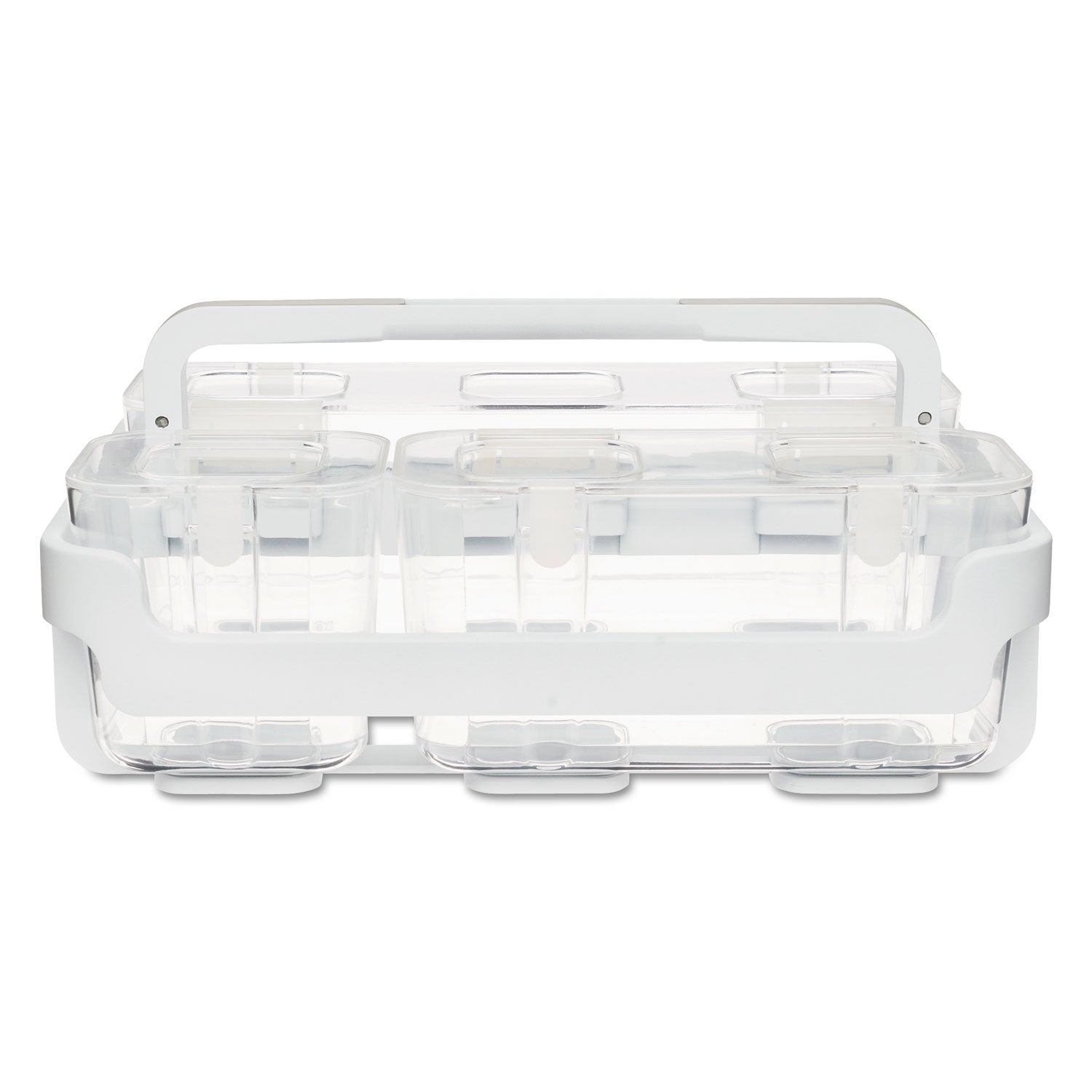 Deflecto Stackable Caddy Organizer with S, M and L Containers, Plastic, 10.5 x 14 x 6.5, White Caddy/Clear Containers (29003)