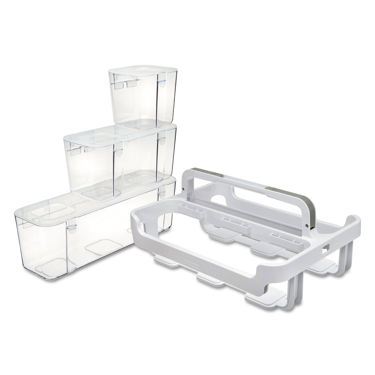 Deflecto Stackable Caddy Organizer with S, M and L Containers, Plastic, 10.5 x 14 x 6.5, White Caddy/Clear Containers (29003)