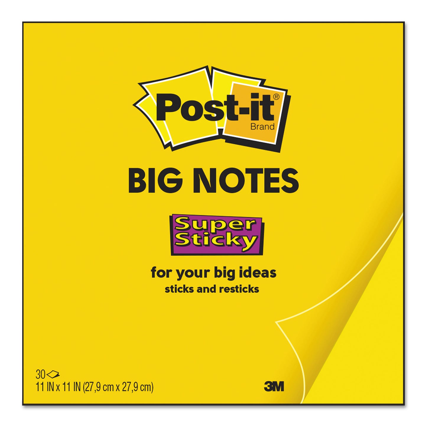 Post-it Big Notes, Unruled, 11 x 11, Yellow, 30 Sheets (BN11)