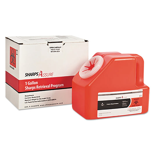 Sharps Assure Sharps Retrieval Program Containers, 1 gal, Cardboard/Plastic, Red (SC1G424A1G)