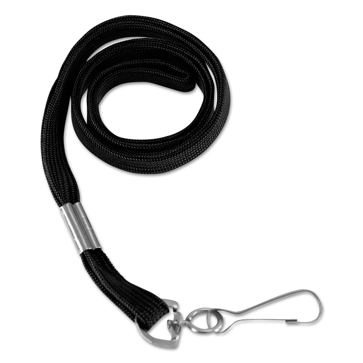 SICURIX Flat Lanyard, Metal Hook Fastener, 36", Nylon, Black, 100/Pack (65619)