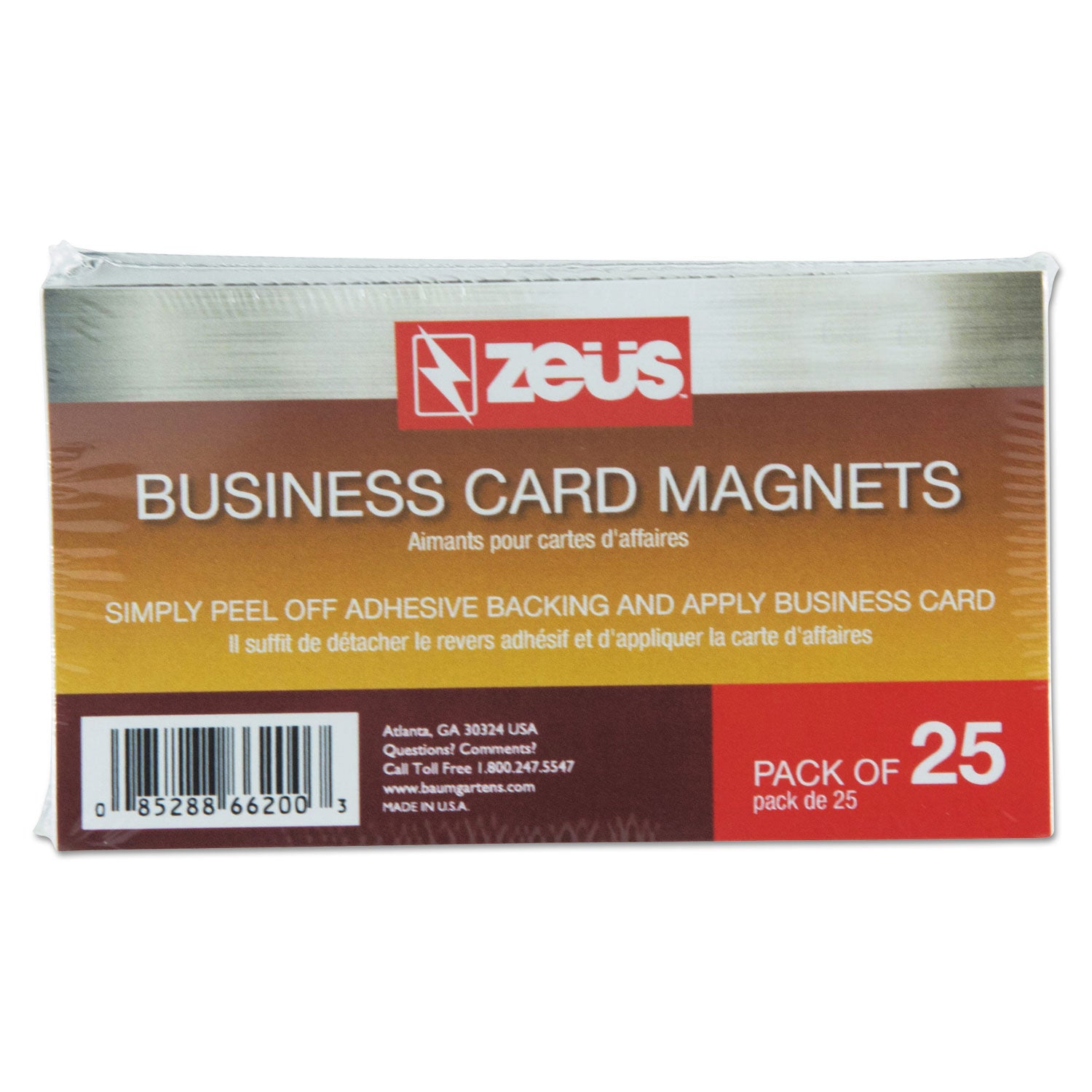 Zeus Business Card Magnets, 2 x 3.5, White, Adhesive Coated, 25/Pack (66200)