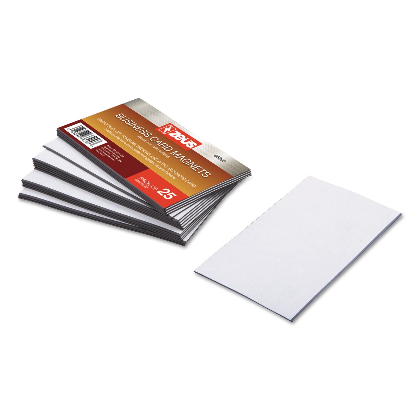 Zeus Business Card Magnets, 2 x 3.5, White, Adhesive Coated, 25/Pack (66200)