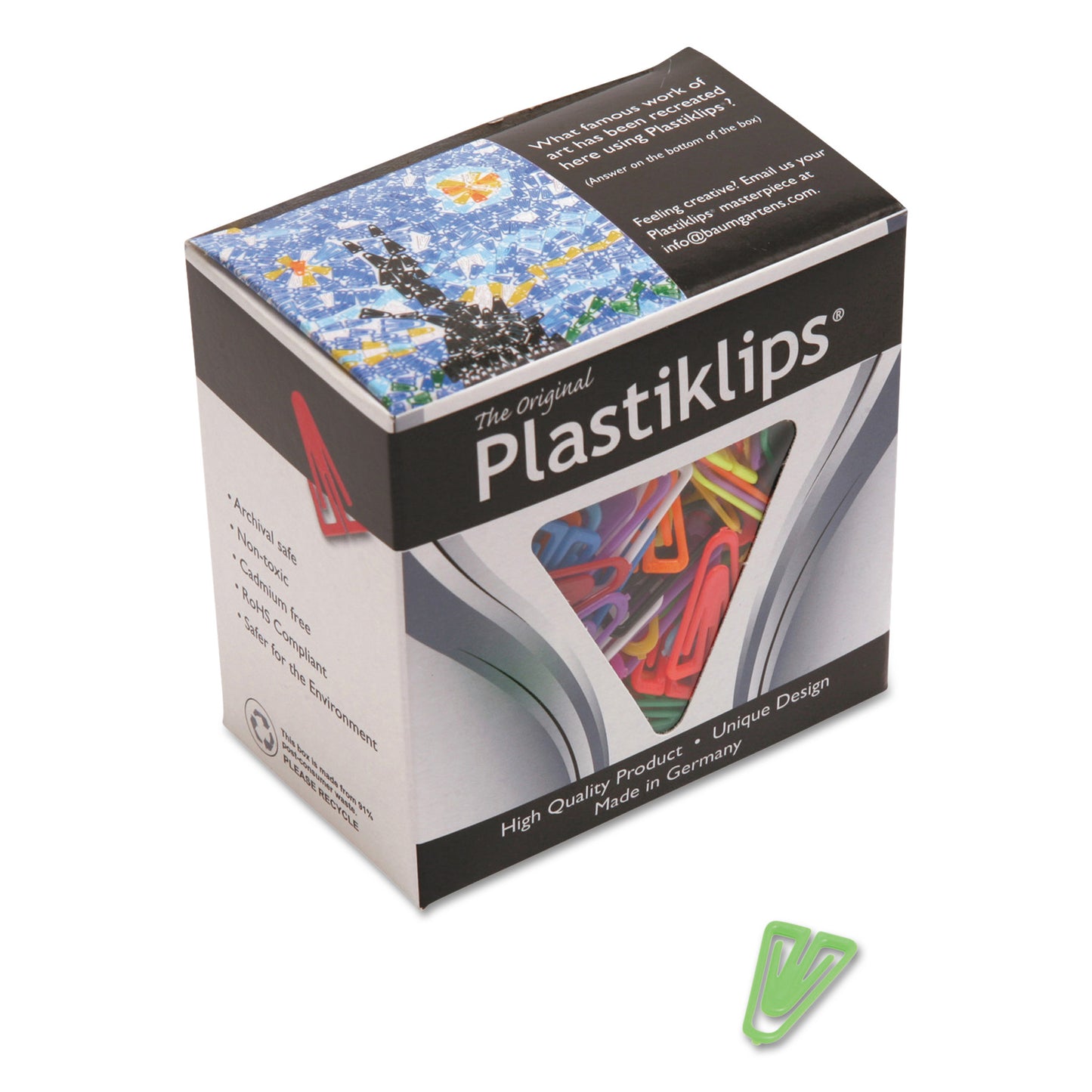 Baumgartens Plastiklips Paper Clips, Small, Smooth, Assorted Colors, 1,000/Box (LP0200)