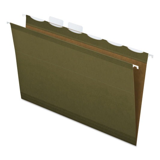 Pendaflex Ready-Tab Extra Capacity Reinforced Colored Hanging Folders, Legal Size, 1/6-Cut Tabs, Standard Green, 20/Box (42703)