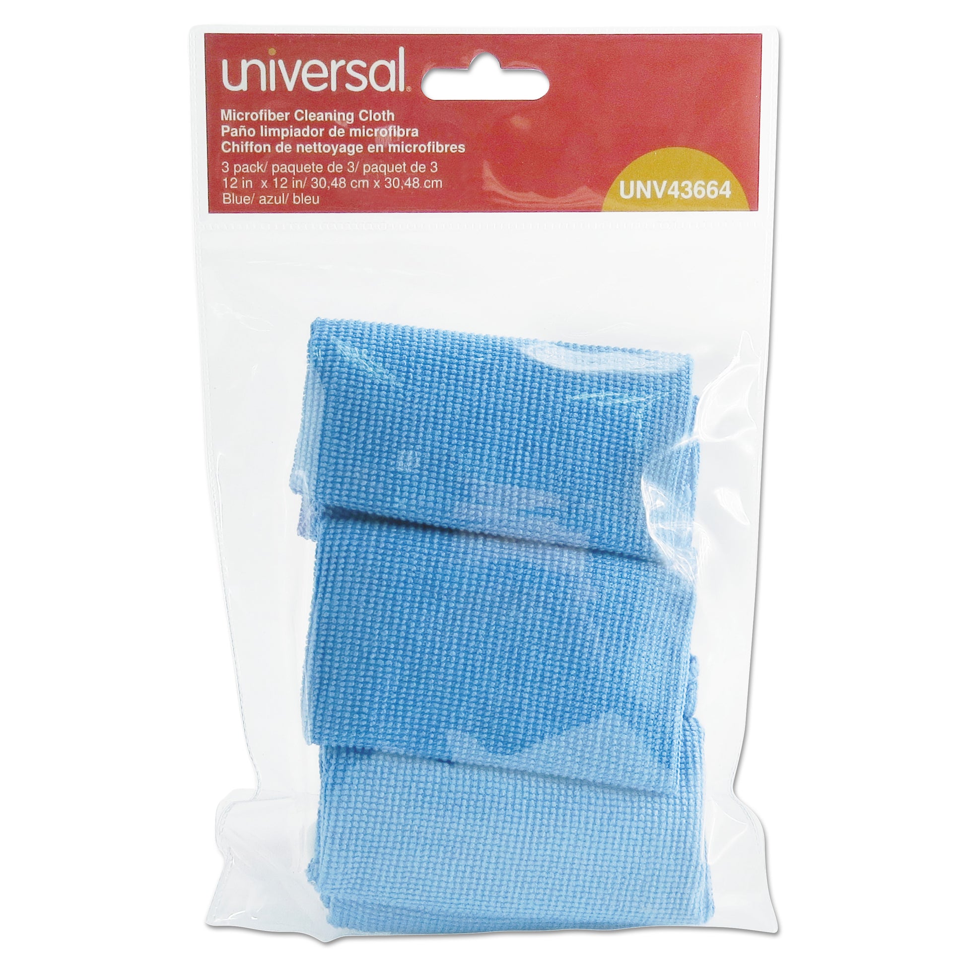 Universal Microfiber Cleaning Cloth, 12 x 12, Blue, 3/Pack (43664)