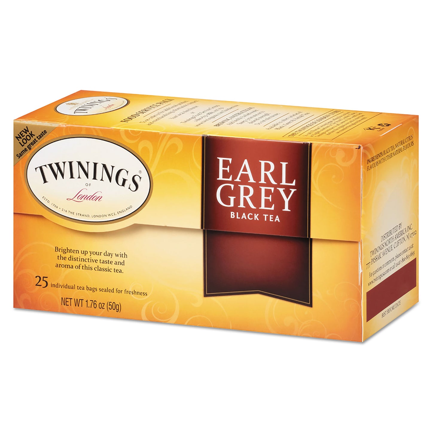 TWININGS Tea Bags, Earl Grey, 1.76 oz, 25/Box (09183)