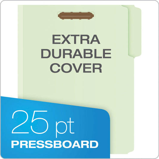 Pendaflex Heavy-Duty Pressboard Folders with Embossed Fasteners, 1/3-Cut Tabs, 1" Expansion, 2 Fasteners, Letter Size, Green, 25/Box (17178)