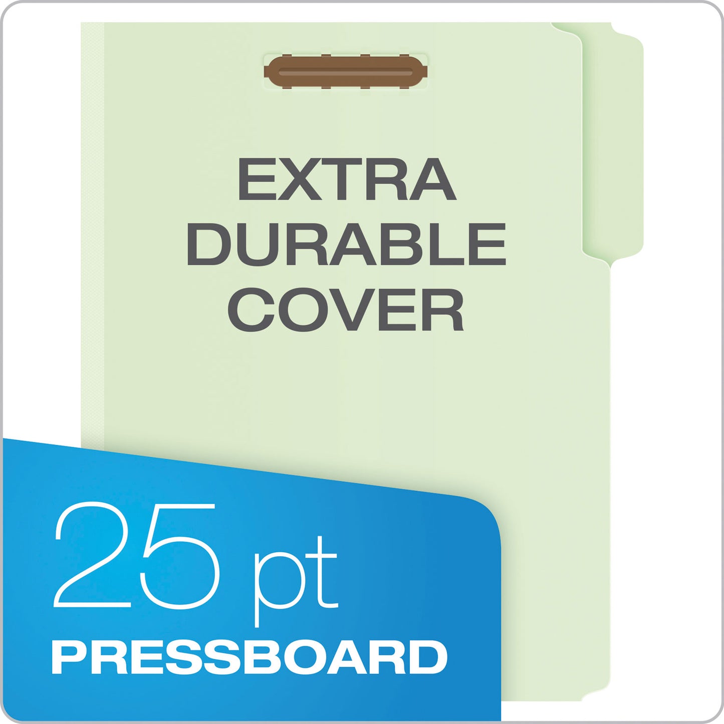 Pendaflex Heavy-Duty Pressboard Folders with Embossed Fasteners, 1/3-Cut Tabs, 2" Expansion, 2 Fasteners, Letter Size, Green, 25/Box (17181)
