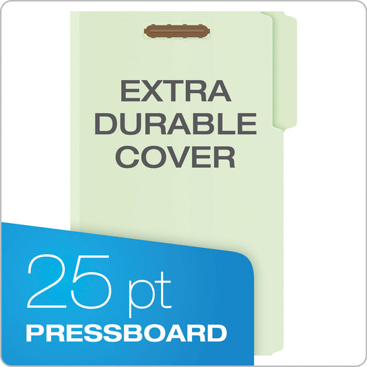 Pendaflex Heavy-Duty Pressboard Folders with Embossed Fasteners, 1/3-Cut Tabs, 3" Expansion, 2 Fasteners, Legal Size, Green, 25/Box (17187)