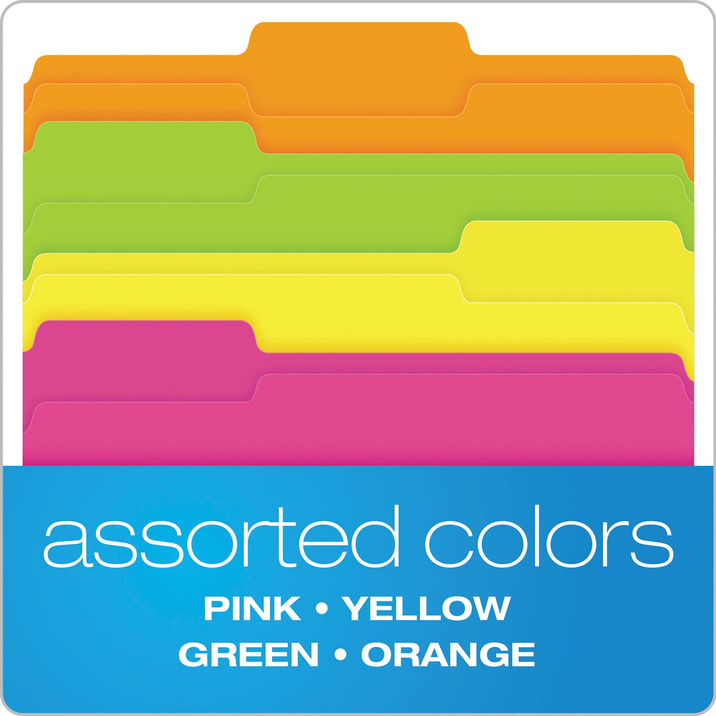 Pendaflex Glow File Folders, 1/3-Cut Tabs: Assorted, Letter Size, 0.75" Expansion, Assorted Colors, 24/Pack (40523)