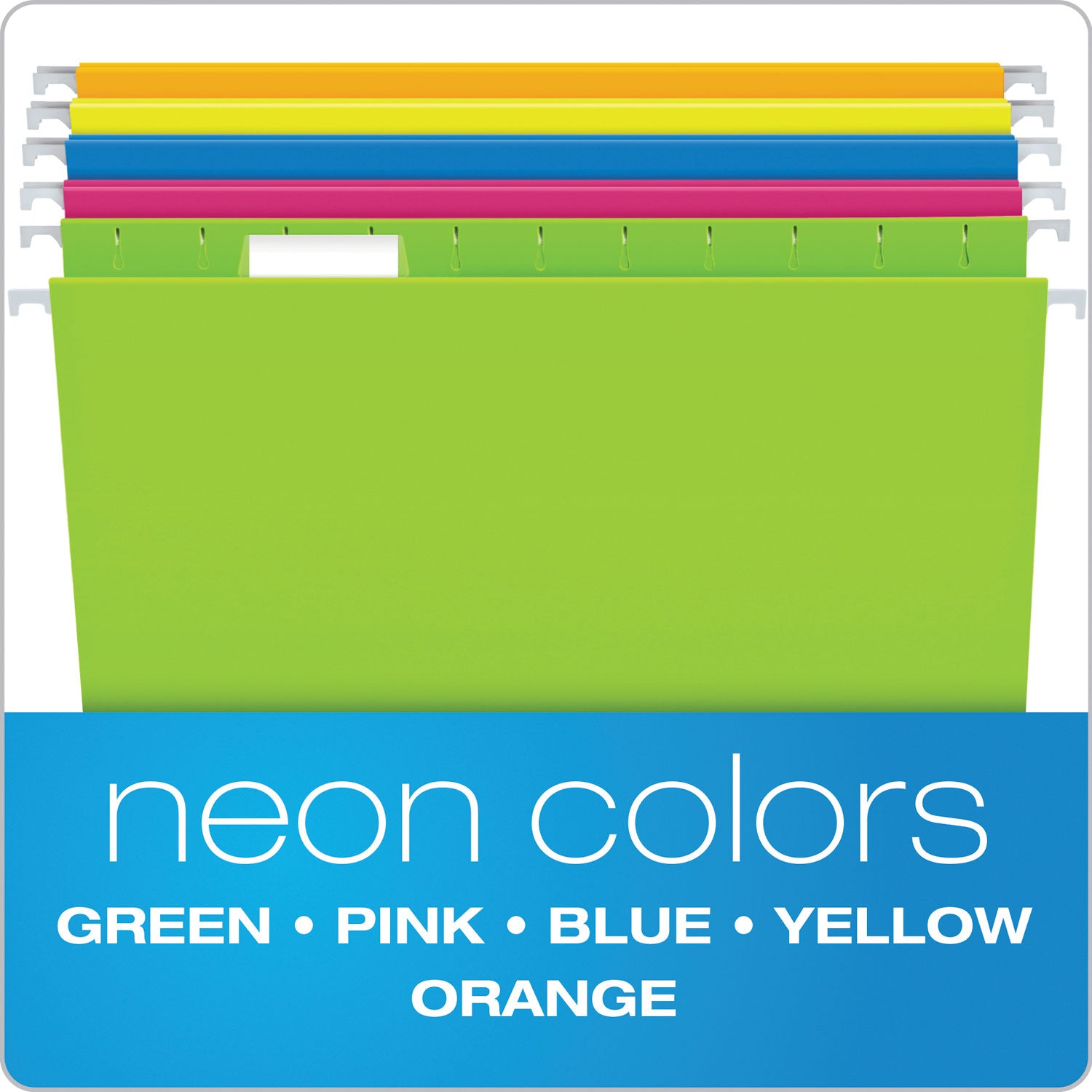 Pendaflex Glow Hanging File Folders, Letter Size, 1/5-Cut Tabs, Assorted Colors, 25/Box (81672)