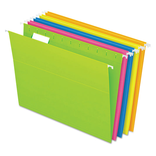 Pendaflex Glow Hanging File Folders, Letter Size, 1/5-Cut Tabs, Assorted Colors, 25/Box (81672)